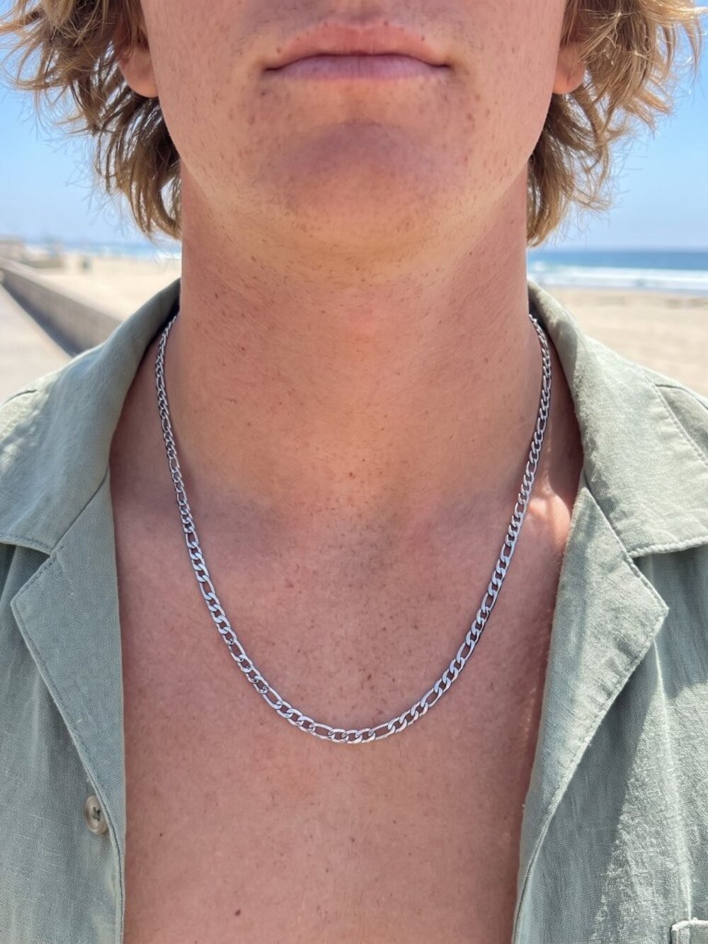 Unisex Figaro Chain Real Silver 20 Inch Plated 3mm Everyday Classic Waterproof